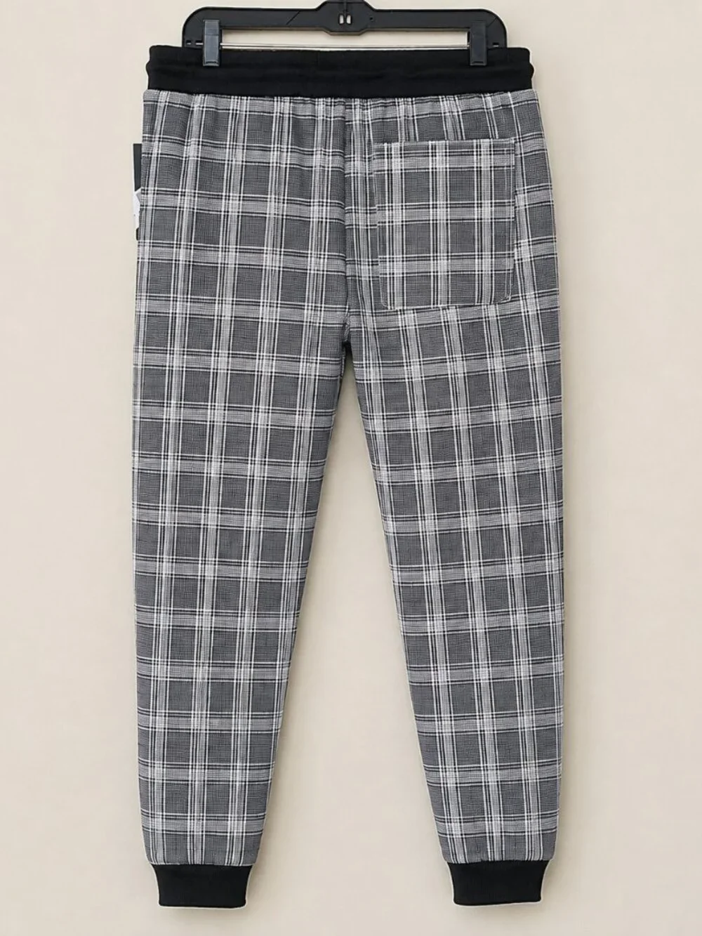 G-Net Men's Black Plaid Printed Fleece Streetwear Jogger Pants SZ M